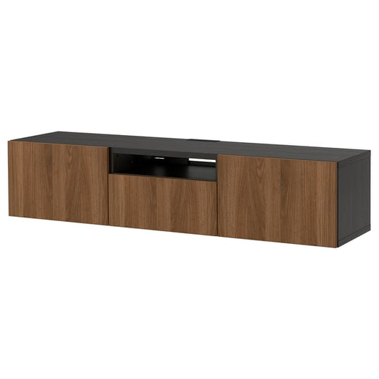 BESTÅ TV cabinet, brown-black/Lappviken walnut effect, 180x42x39 cm
