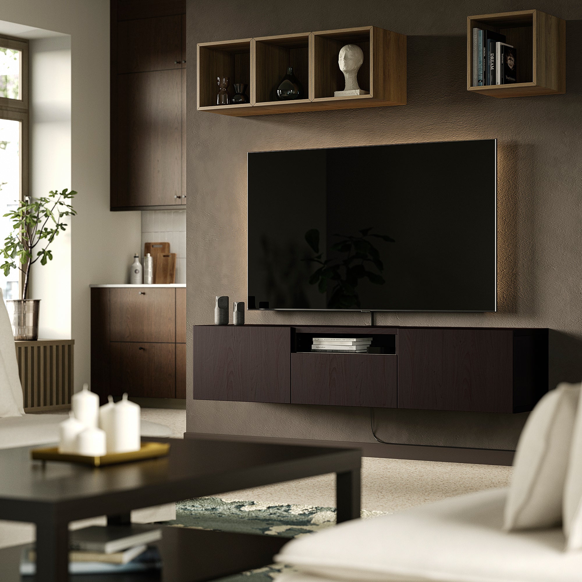 BESTÅ TV bench, black-brown/Lappviken black-brown, 180x42x39 cm
