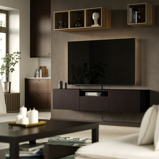 BESTÅ TV bench, black-brown/Lappviken black-brown, 180x42x39 cm