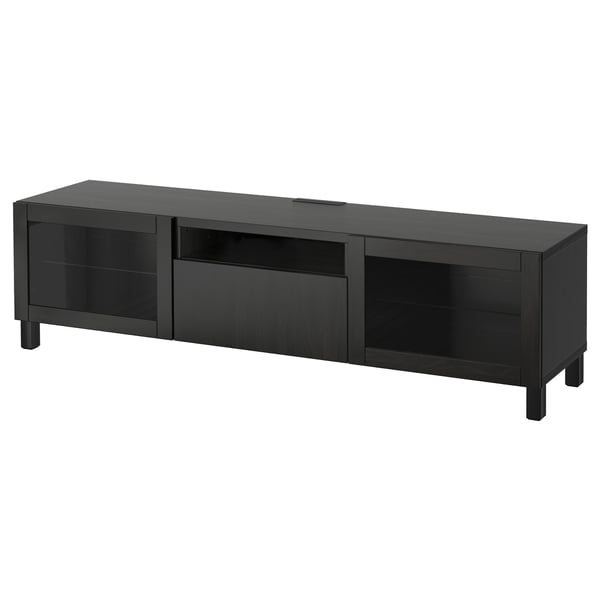 BESTÅ - BESTÅ TV bench, black-brown/Lappviken/Stubbarp black-brown clear glass, 180x42x48 cm