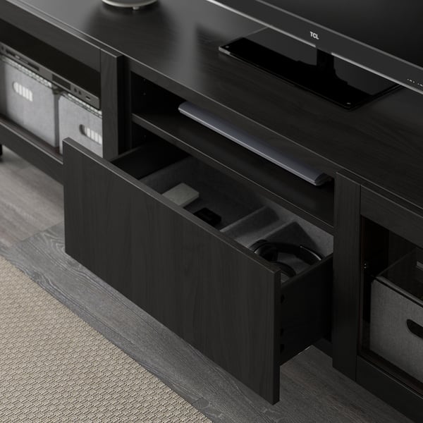 BESTÅ - BESTÅ TV bench, black-brown/Lappviken/Stubbarp black-brown clear glass, 180x42x48 cm