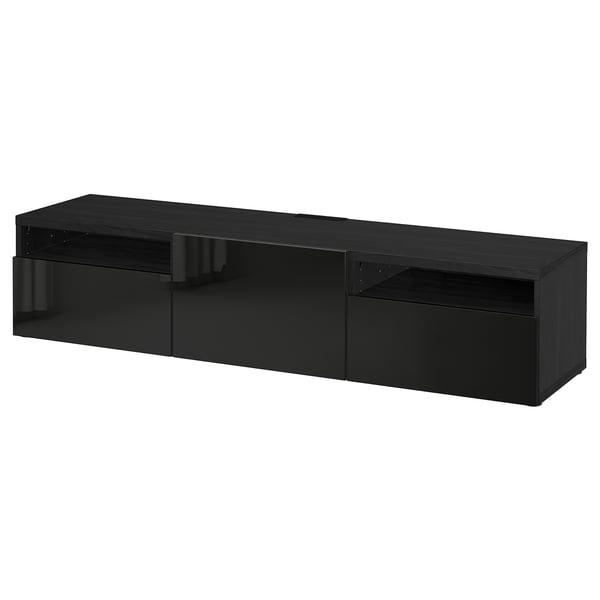 BESTÅ - BESTÅ TV bench, black-brown/Selsviken high-gloss/black, 180x42x39 cm