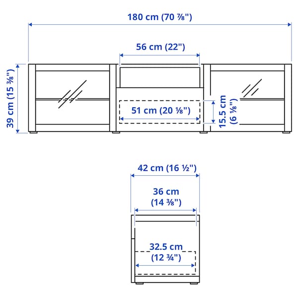 Ikea BESTÅ - TV bench, black-brown/Selsviken high-gloss/black clear glass, 180x42x39 cm