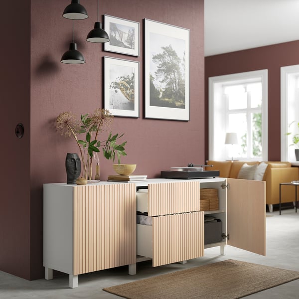 BESTÅ storage combination with drawers, white Björköviken/birch veneer, 180x42x74 cm