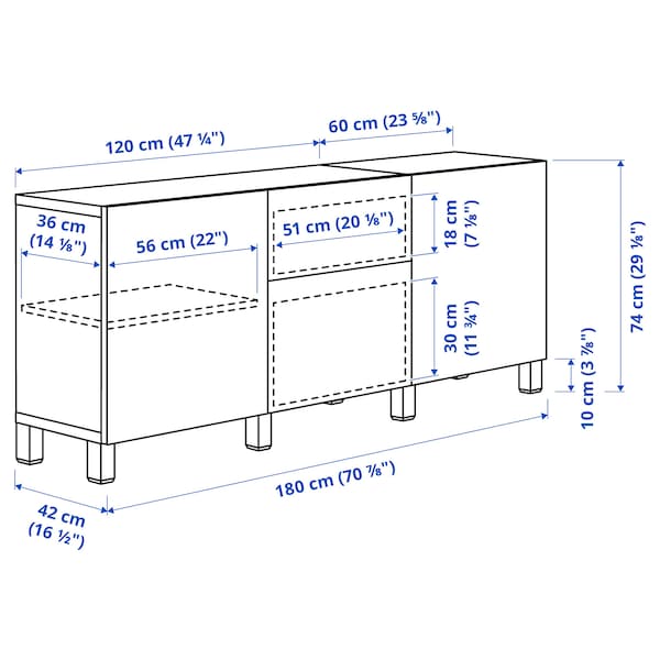 BESTÅ - Storage combination with drawers, white Björköviken/birch veneer, 180x42x74 cm