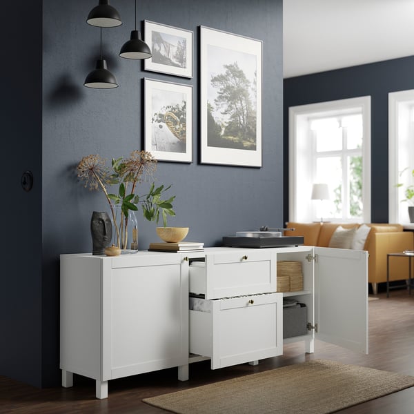BESTÅ storage combination with drawers, white/Hanviken/Stubbarp white, 180x42x74 cm