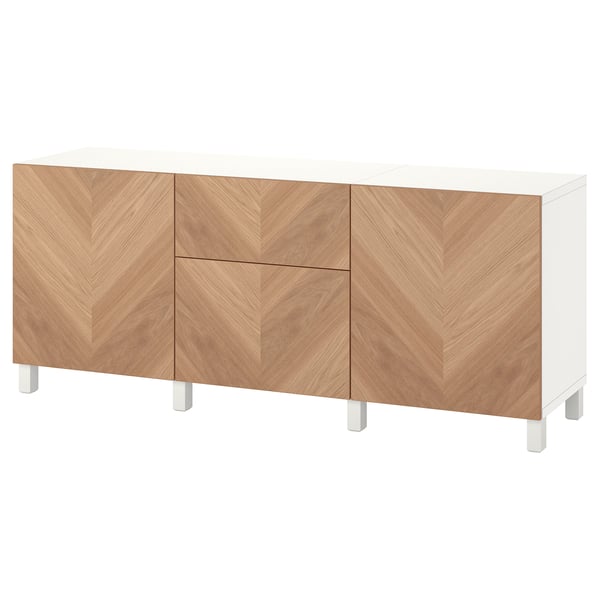 BESTÅ storage combination with drawers, white/Hedeviken/Stubbarp oak veneer, 180x42x74 cm