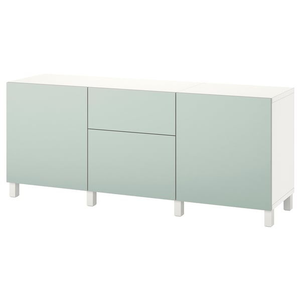 BESTÅ storage combination with drawers, white/Hjortviken pale grey-green, 180x42x74 cm