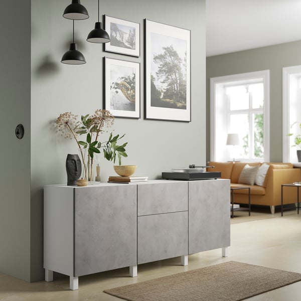 BESTÅ storage combination with drawers, white Kallviken/light grey concrete effect, 180x42x74 cm