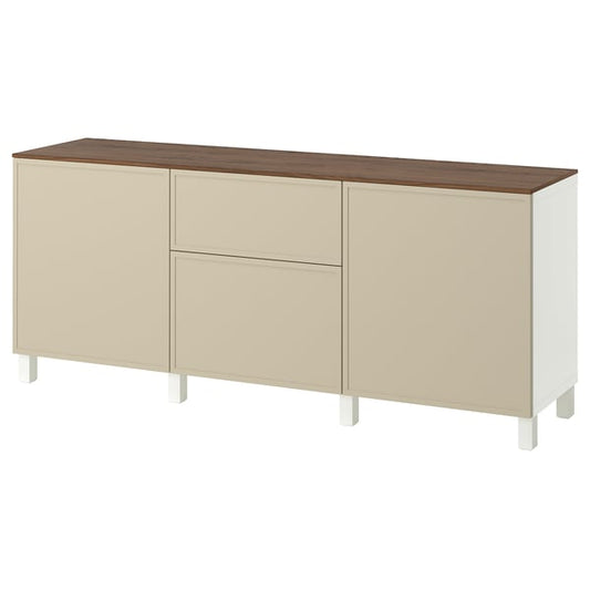 BESTÅ furniture with drawers, white/Krukmakare beige, 180x42x75 cm