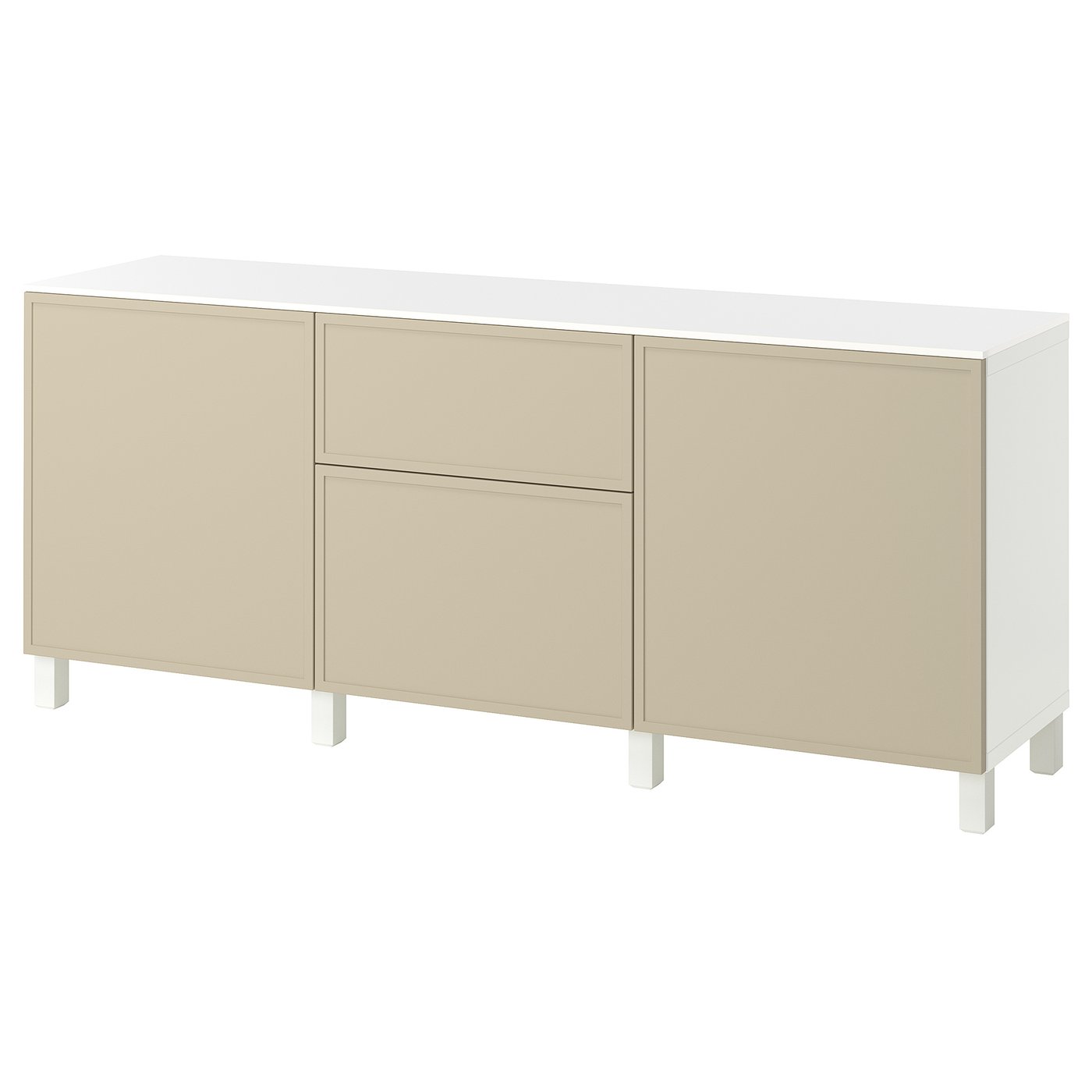 BESTÅ storage combination with drawers, white/Krukmakare beige, 180x42x75 cm