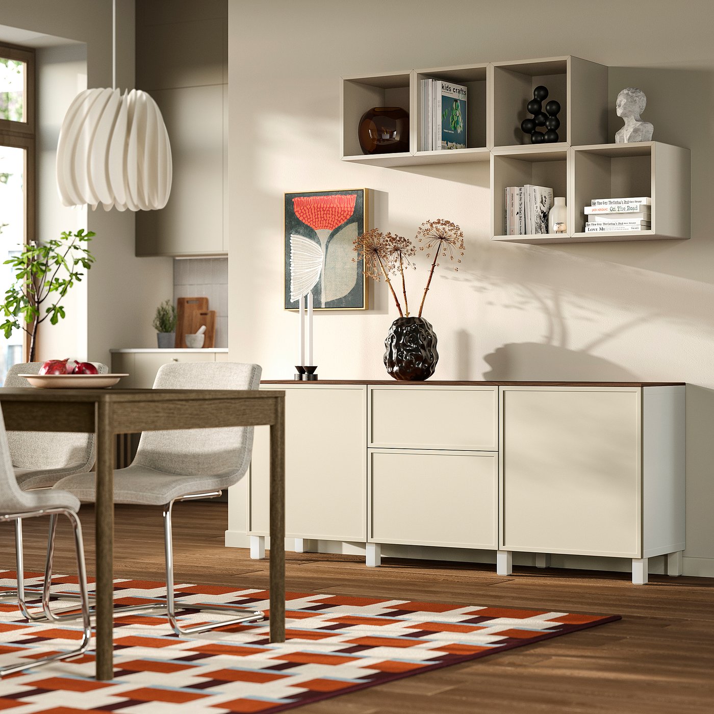 BESTÅ storage combination with drawers, white/Krukmakare beige, 180x42x75 cm