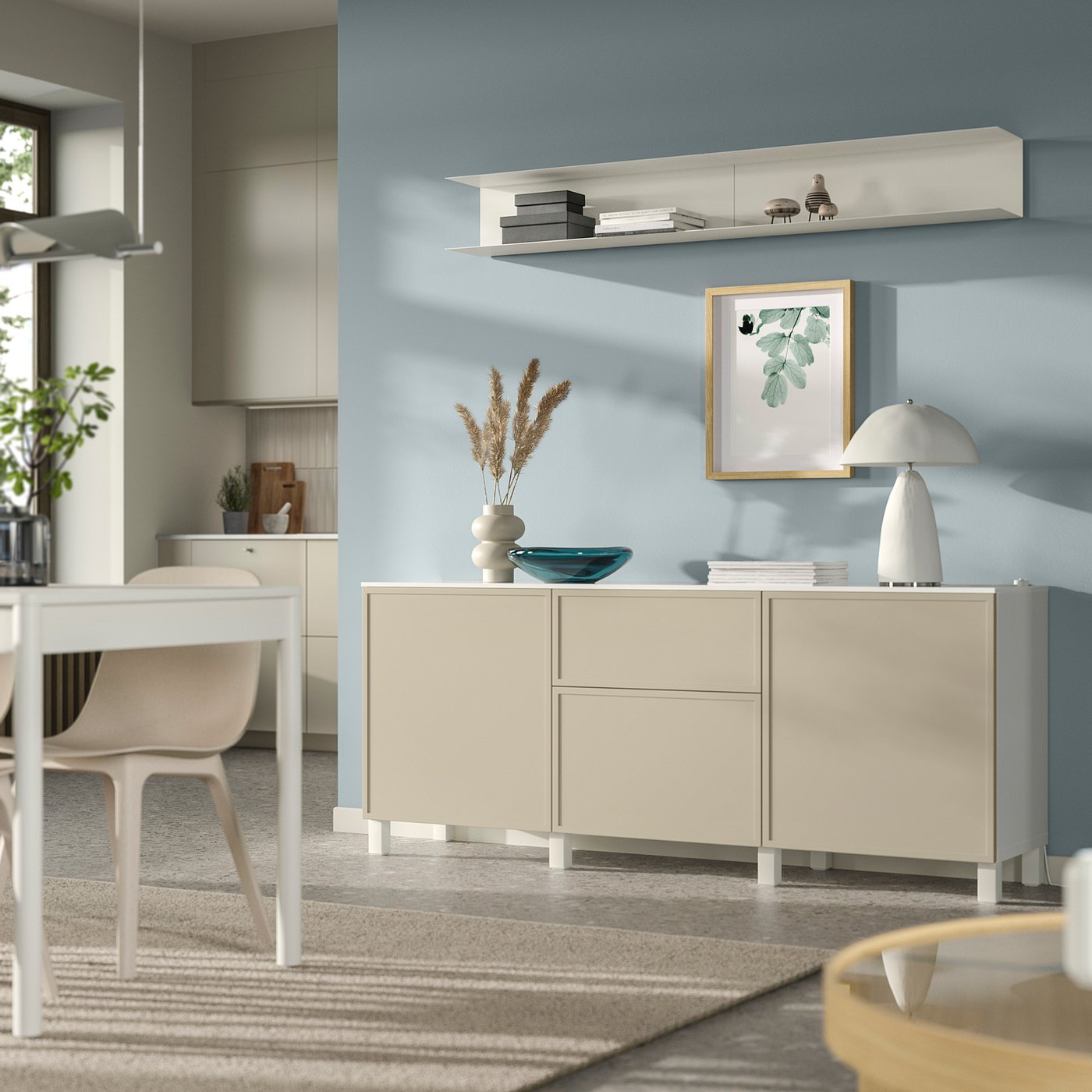 BESTÅ storage combination with drawers, white/Krukmakare beige, 180x42x75 cm