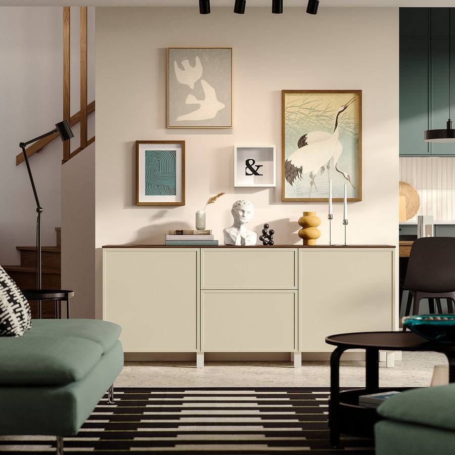 BESTÅ storage combination with drawers, white/Krukmakare beige, 180x42x75 cm