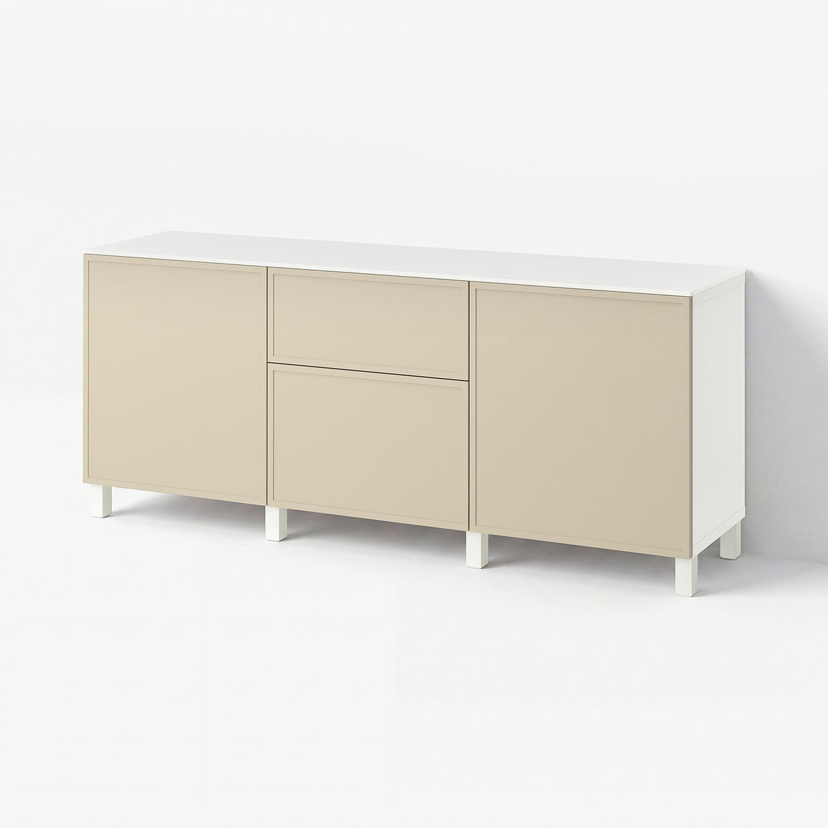 BESTÅ storage combination with drawers, white/Krukmakare beige, 180x42x75 cm