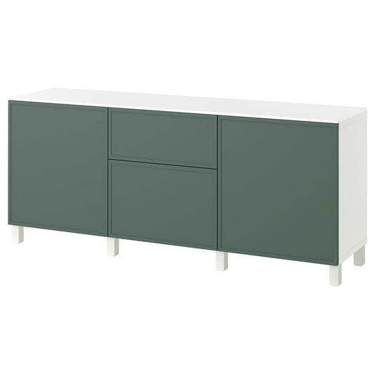 BESTÅ storage combination with drawers, white/Krukmakare dark grey-green, 180x42x75 cm