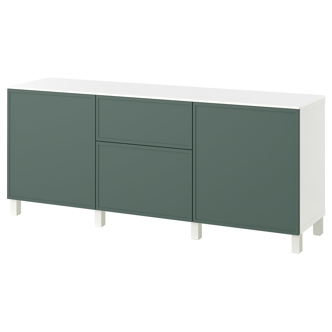 BESTÅ storage combination with drawers, white/Krukmakare dark grey-green, 180x42x75 cm