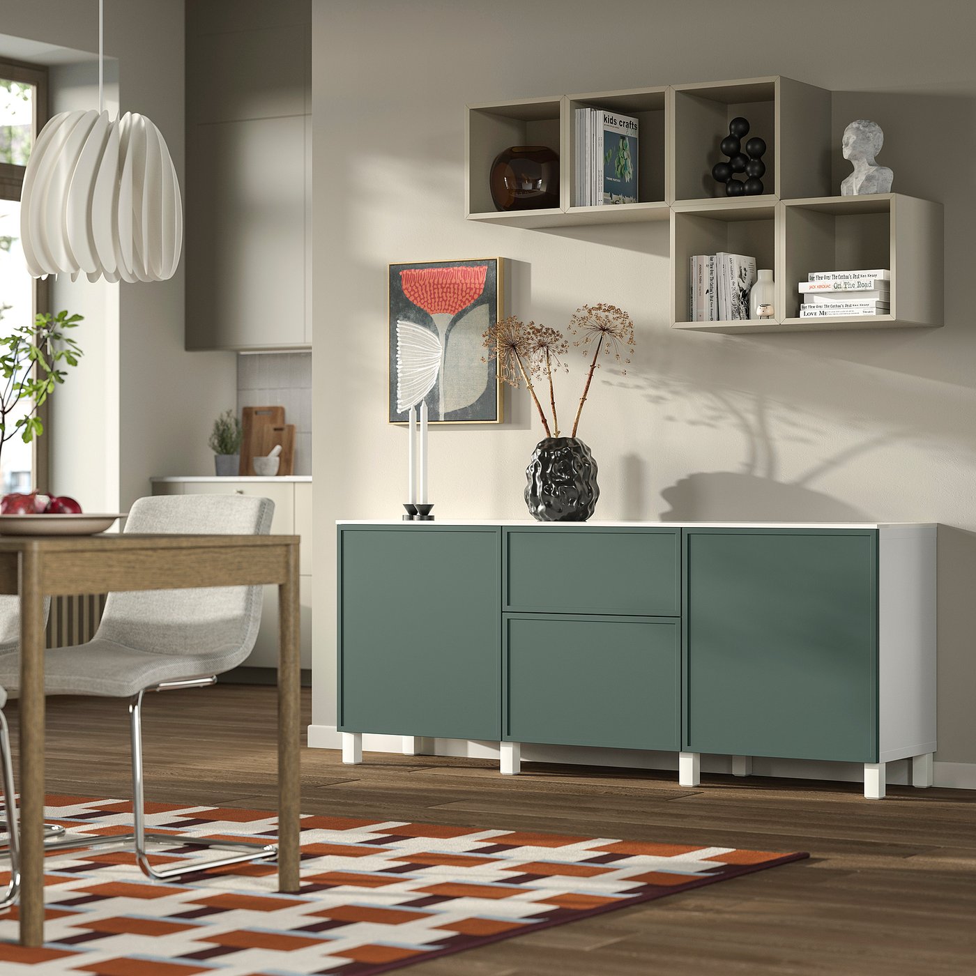 BESTÅ storage combination with drawers, white/Krukmakare dark grey-green, 180x42x75 cm