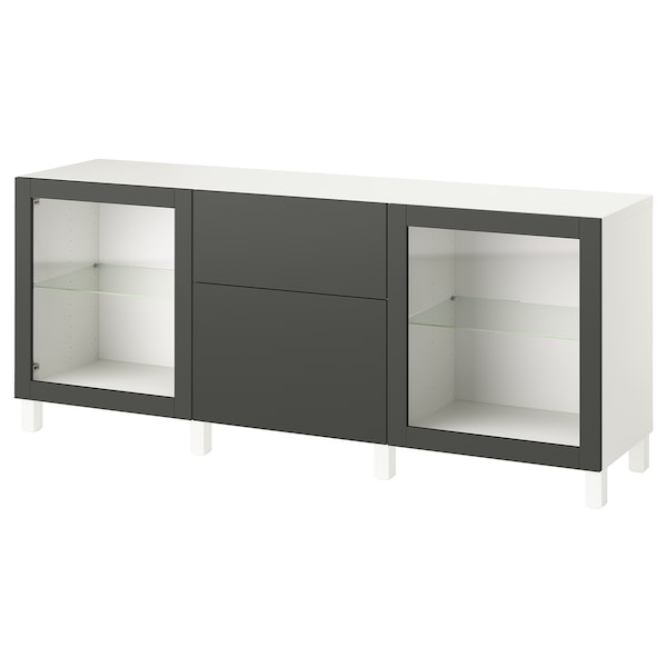 BESTÅ - Storage combination with drawers, white Lappviken/Sindvik/Stubbarp dark grey, 180x42x74 cm