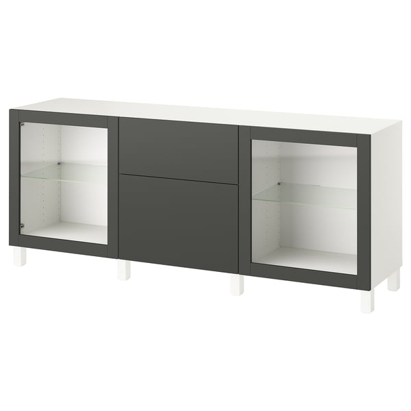 BESTÅ - BESTÅ Storage combination with drawers, white Lappviken/Sindvik/Stubbarp dark grey, 180x42x74 cm