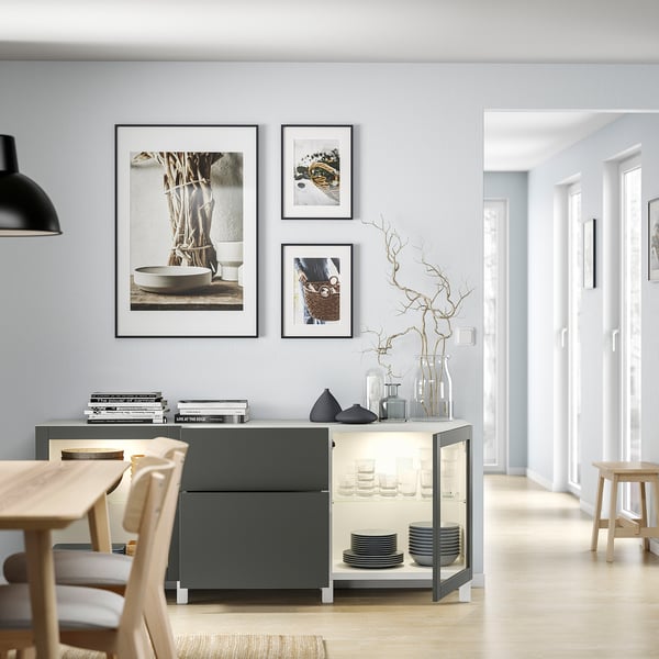 BESTÅ - BESTÅ Storage combination with drawers, white Lappviken/Sindvik/Stubbarp dark grey, 180x42x74 cm
