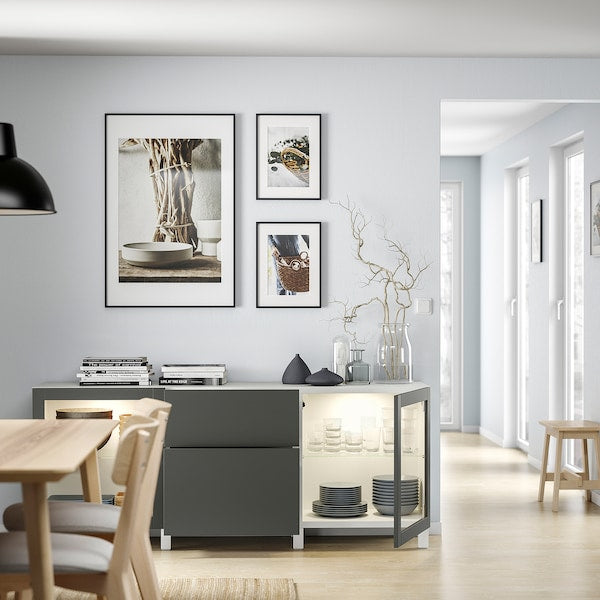 BESTÅ - Storage combination with drawers, white Lappviken/Sindvik/Stubbarp dark grey, 180x42x74 cm