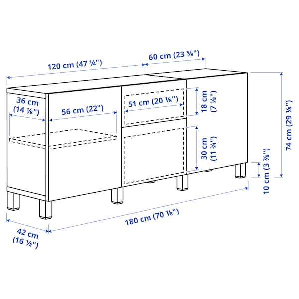 Ikea BESTÅ - Storage combination with drawers, white/Lappviken/Stubbarp white, 180x42x74 cm
