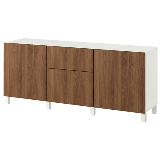 BESTÅ furniture with drawers, white/Lappviken/Stubbarp walnut effect, 180x42x74 cm