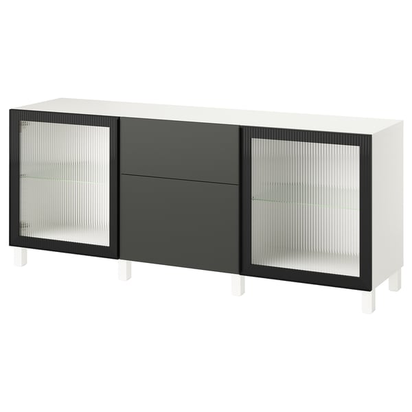 BESTÅ - BESTÅ Storage combination with drawers, white Lappviken/Stubbarp/Fällsvik anthracite, 180x42x74 cm