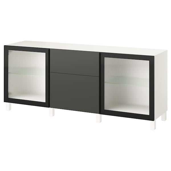 BESTÅ - Storage combination with drawers, white Lappviken/Stubbarp/Fällsvik anthracite, 180x42x74 cm