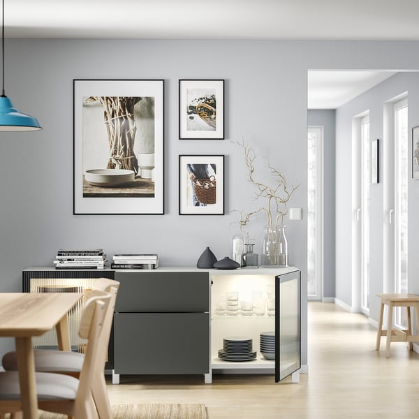 BESTÅ - BESTÅ Storage combination with drawers, white Lappviken/Stubbarp/Fällsvik anthracite, 180x42x74 cm