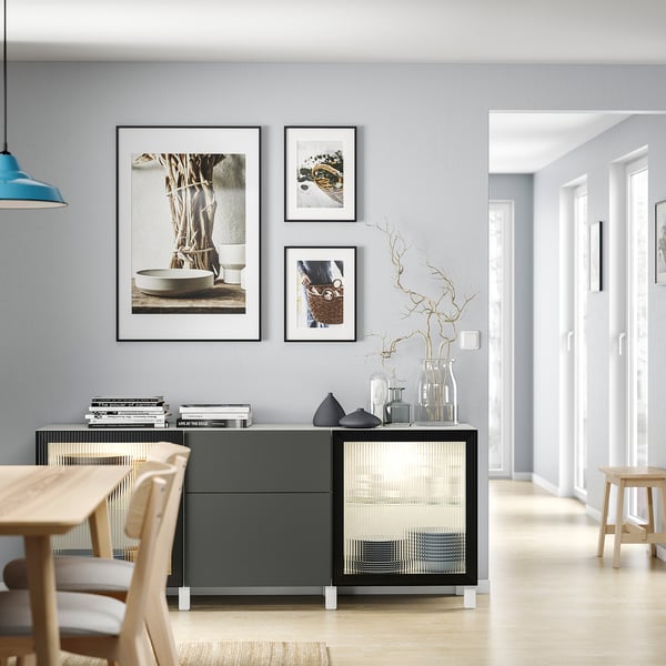 BESTÅ - BESTÅ Storage combination with drawers, white Lappviken/Stubbarp/Fällsvik anthracite, 180x42x74 cm
