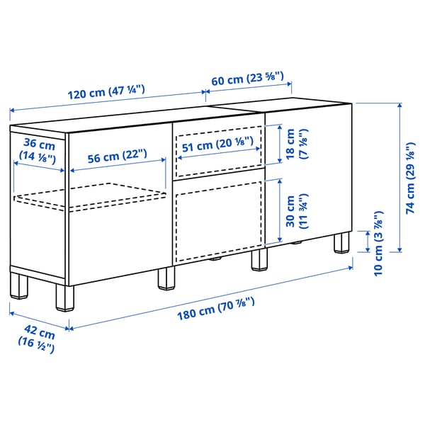 BESTÅ - BESTÅ Storage combination with drawers, white Lappviken/Stubbarp/light grey/beige, 180x42x74 cm