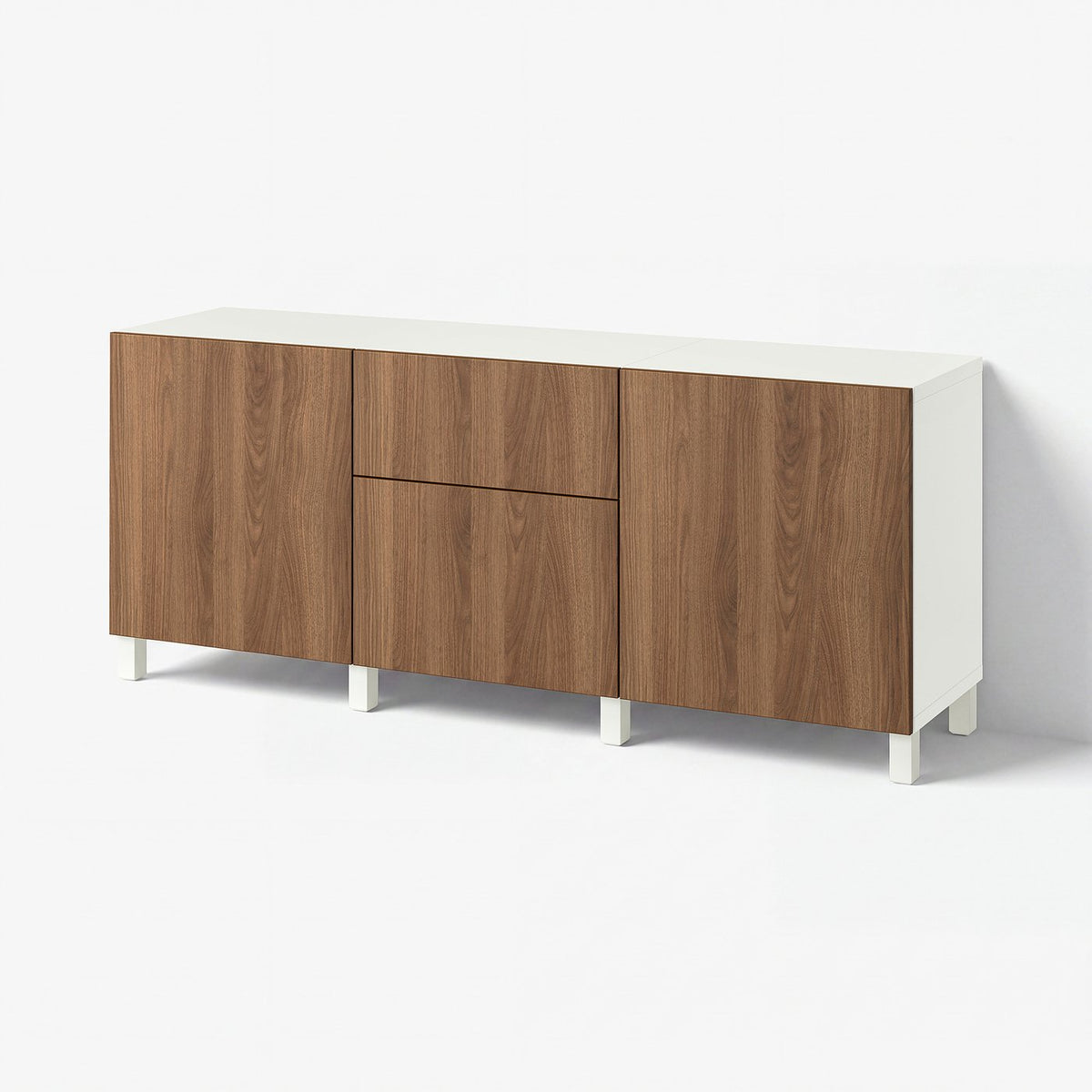 BESTÅ storage combination with drawers, white Lappviken/Stubbarp/brown walnut effect, 180x42x74 cm