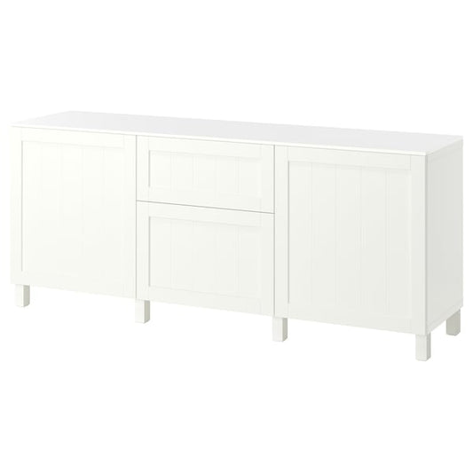 BESTÅ furniture with drawers, white/Pipmakare white, 180x42x75 cm