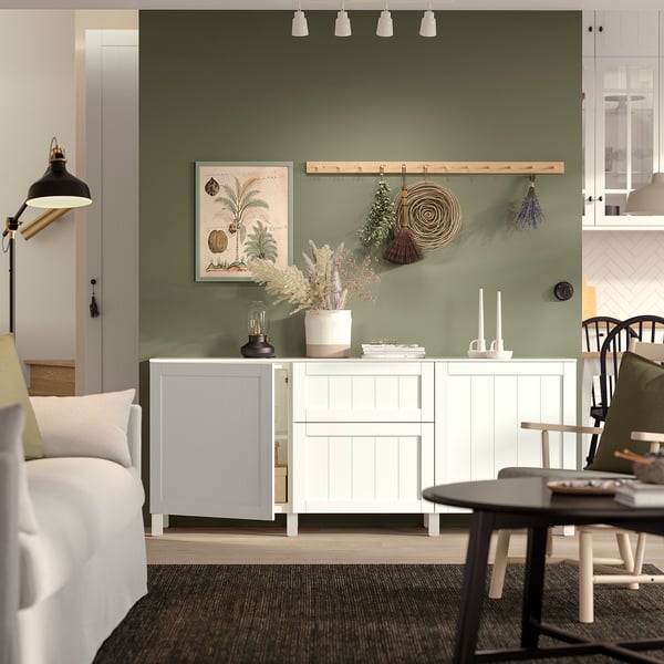 BESTÅ furniture with drawers, white/Pipmakare white, 180x42x75 cm