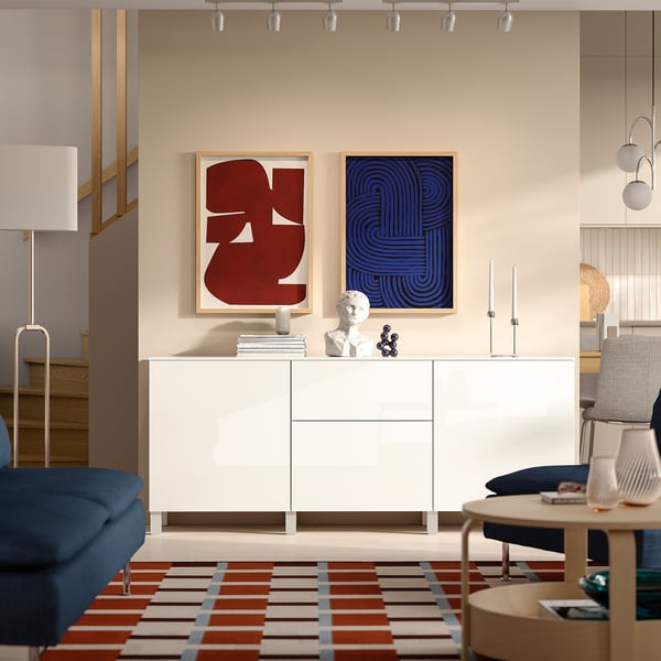 BESTÅ storage combination with drawers, white/Selsviken/Stubbarp high-gloss white, 180x42x75 cm