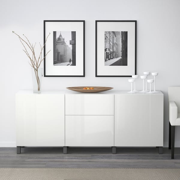 BESTÅ storage combination with drawers, white/Selsviken/Stubbarp dark grey, 180x42x74 cm