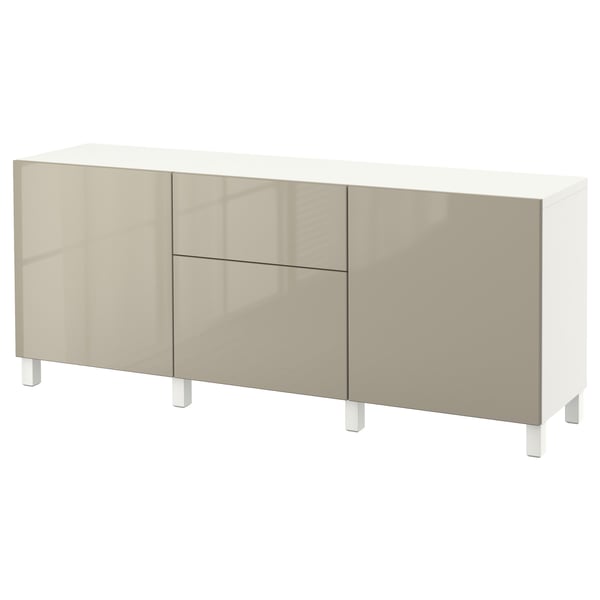 BESTÅ storage combination with drawers, white/Selsviken/Stubbarp high-gloss/beige, 180x42x74 cm