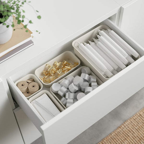 BESTÅ - Storage combination with drawers, white/Selsviken/Stubbarp high-gloss/white, 180x42x74 cm