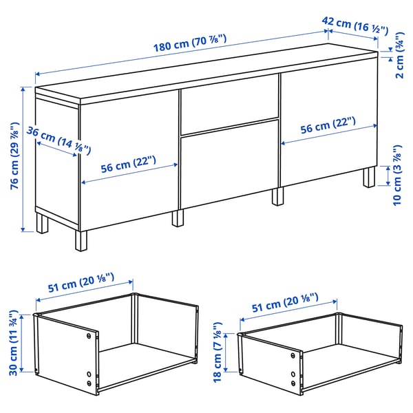 BESTÅ - BESTÅ Storage combination with drawers, white/Sutterviken/Kabbarp white, 180x42x76 cm