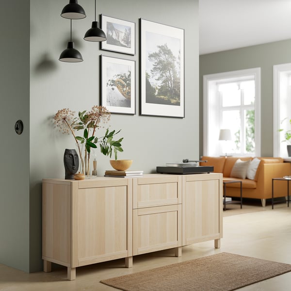 BESTÅ storage combination with drawers, white stained oak effect/Hanviken/Stubbarp white stained oak effect, 180x42x74 cm