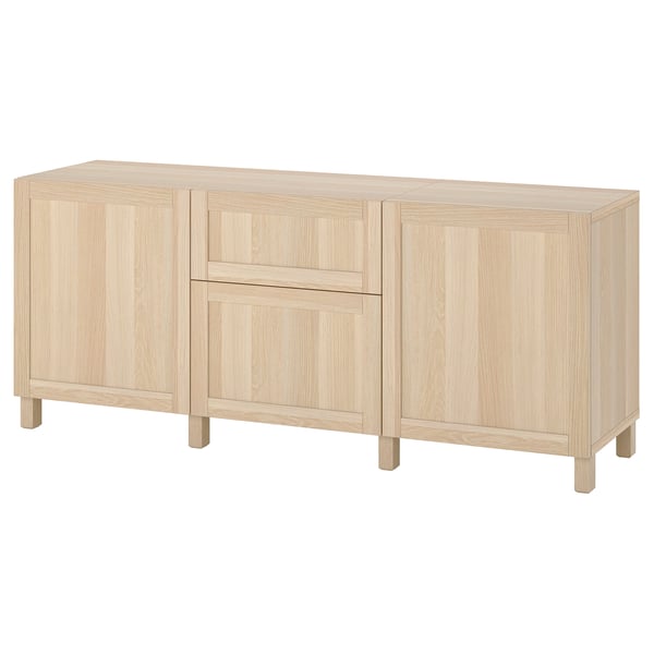 BESTÅ storage combination with drawers, white stained oak effect/Hanviken/Stubbarp white stained oak effect, 180x42x74 cm