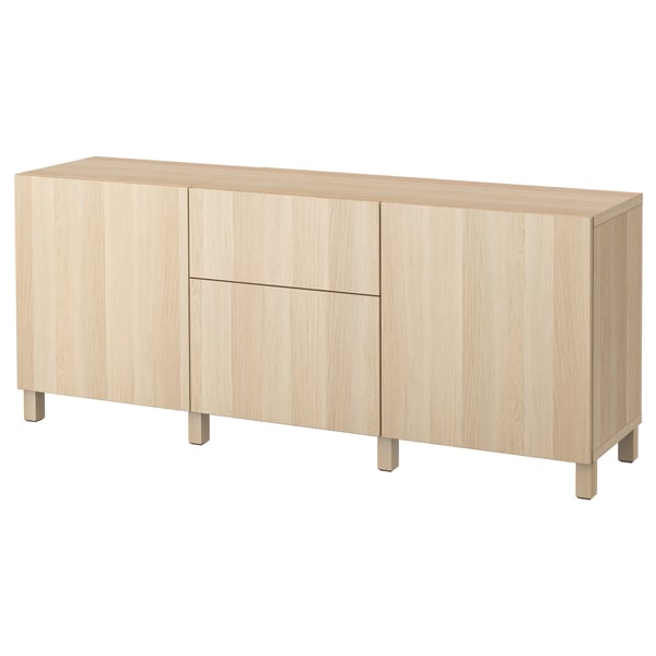 BESTÅ - BESTÅ Storage combination with drawers, white stained oak effect/Lappviken/Stubbarp white stained oak effect, 180x42x74 cm