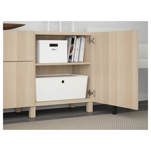 BESTÅ storage combination with drawers, white stained oak effect/Lappviken/Stubbarp white stained oak effect, 180x42x74 cm