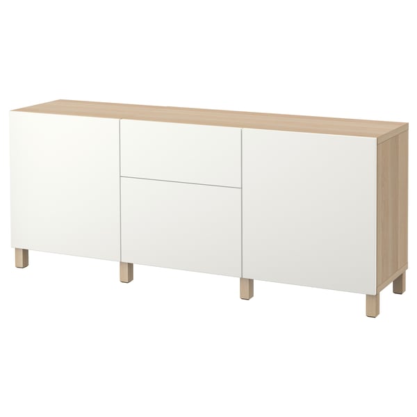 BESTÅ - BESTÅ Storage combination with drawers, white stained oak effect/Lappviken white, 180x42x74 cm