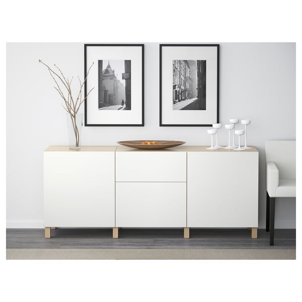 BESTÅ - BESTÅ Storage combination with drawers, white stained oak effect/Lappviken white, 180x42x74 cm
