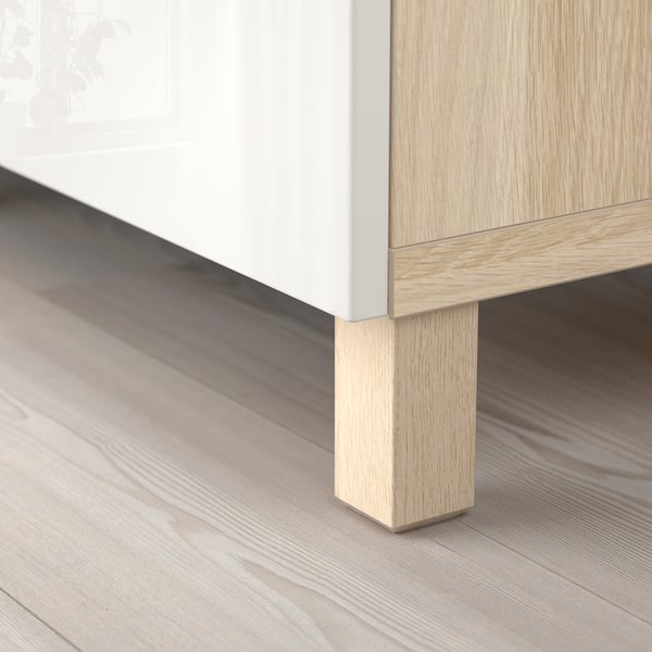 BESTÅ storage combination with drawers, white stained oak effect/Selsviken/Stubbarp high-gloss/white, 180x42x74 cm