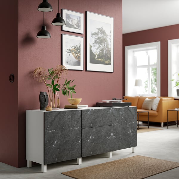 BESTÅ storage combination with drawers, dark grey/Bergsviken/Stubbarp black, 180x42x74 cm