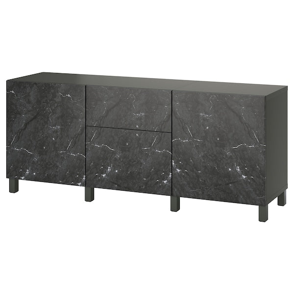 BESTÅ - Storage combination with drawers, dark grey/Bergsviken/Stubbarp black, 180x42x74 cm